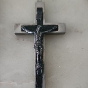 Vintage Italy Silver Tone & Black Crucifix Pendant